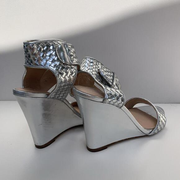 Alejandro Ingelmo Silver Wooven Wedge Sandals Genuine Leather Sz 7.5 Vero Cuoio - Picture 4 of 10